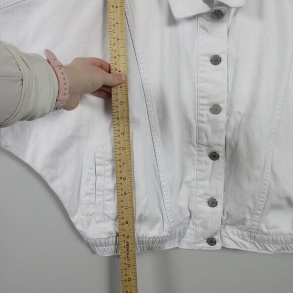 Habitual Oversize Crop Denim Jacket Women L White Short Sleeve Button Up 558 - Picture 12 of 13